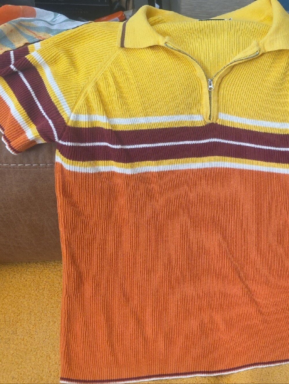 Men's Yellow & Orange Zip Polo Shirt
